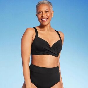Women's Lands' End UPF 50 Underwire Twist Front Bikini Top Black Size 12 NWT